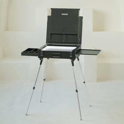 MEEDEN PRO French Easel Box: 21lb/9.5kg Heavy Duty Plein Air Sketchbox Easel for Oil Painting - Boxwood Folding Artist Easel with 4 Aluminum Legs & Storage Drawer for Adult Studio Painting