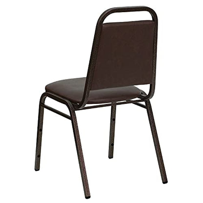 EMMA + OLIVER Brown Vinyl Trapezoidal Back Stacking Banquet Chair - color: Brown Vinyl/Copper Vein Frame