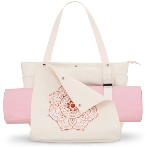 Gonex Yoga Mat Bag For Women Canvas Tote Pilates Gym Bag With Mat Carrier | Front-Opening Quick Access Mat Straps, Durable Cotton Canvas, Machine Washable, Bottle Holder Multi Pockets, Yoga Gym Travel - color: Beige, size: Classic (15.5×5.5×14.5inch)