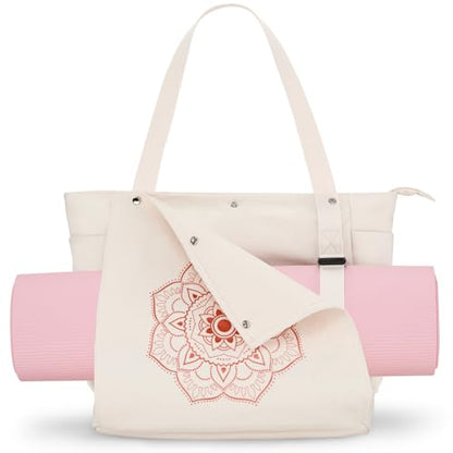 Gonex Yoga Mat Bag For Women Canvas Tote Pilates Gym Bag With Mat Carrier - color: Beige, size: Classic (15.5×5.5×14.5inch)