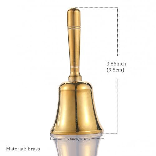 Super Loud Solid Brass Hand Call Bell Dinner Bell (S) | Hand Bells for Seniors Bedside, Teacher Classroom Bell, Ringing Bell at Wedding, Tibetan Meditation Bells, Gift for Bedridden - size: Small