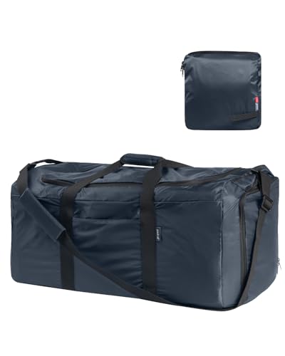 pack all 65L Foldable Travel Duffel Bag, Shoe Compartment Weekender Bag | Ultralight, Packable, Water Resistant, Tear Resistant Nylon, Detachable Strap, Luggage Sleeve, For Travel, Camping, Navy - color: Navy, size: 65L