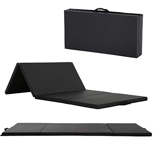 Gymnastics Tumbling Mats Portable Gymnastics Mat Folding Tumbling Mat Thick Yoga Mat Exercise Mat with Carrying Handles for home Workout outdoor Yoga Gymnastic - color: Black, size: 4'x10'x2"THK