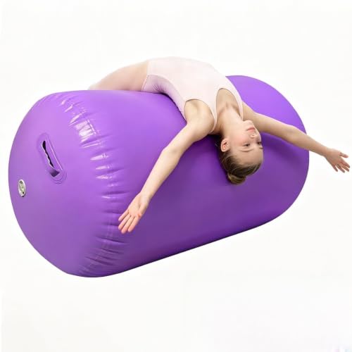 Air Roller Gymnastics, 47.2x23.6"/47.2x31.5" Inflatable Air Tumble Barrel, Back Handspring Training Gymnastics Barrel for Tumbling Cheerleading Yoga Gym with Manual Air Pump Indoor&Outdoor Use - color: Purple, size: 47.2 x 31.5 inches