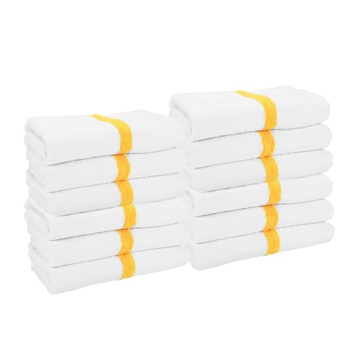 Arkwright White Bath Gym Towel - Pack of 6 - Bulk 100% Cotton Soft Quick Dry Sweat Absorbent Hotel Quality Towels for Workout, Bathroom, Spa, Pool, 22 x 44 in, Gold - color: Gold, size: 22 x 44 in. (6 Pack)