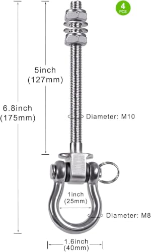 SELEWARE Heavy Duty Swing Hanger with Bearings, 2 Pack Porch Swing Hardware | 304 Stainless Steel, M10 x 6 4/5 Inch Bolts, Supports Up to 1500LB, Designed for Wood Beams, Steel Frames and Yoga Hammocks - color: U (6 4/5 inch, 2 Pack)