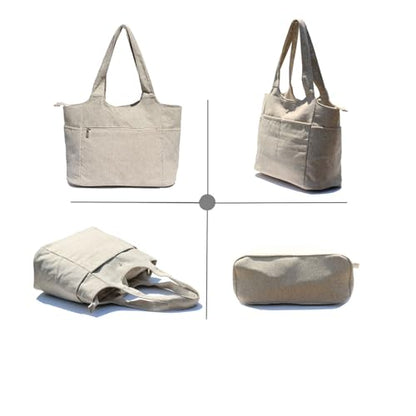 ESVAN Yoga Tote Bag Mat bag Women Shoulder Bags Carryall Tote for Travel Office Workout Gym Nurse Beach - color: Linen Beige