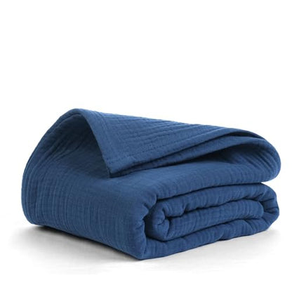 Salt Earth 100% Cotton Gauze 80"X90" Queen 4 Layered Blanket- Navy Blue | Premium Muslin Blanket for Couch,Bed,Living,Summer Lightweight, All Seasons Blankets & Throws, Boho,Travel & Skin Friendly - color: Navy Blue, size: 80"X90" Queen