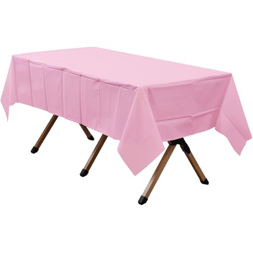 2 Pack Pink Premium Plastic Tablecloth Rectangle 54 x 108 Inches Reusable Rose Pink Decorative Table Cover for Dining, Wedding, Party, Indoor and Outdoor use - color: E01 Pink, size: Rectangle 54"x108"