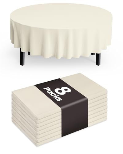 Pureegg Plastic Table Cloth Disposable 8 Pack, 84 Inch Round, Beige | Wedding, Thanksgiving, Fall Party, Leakproof & Sturdy, Beige, Round Tablecloth - color: Ivory, size: 84" Round
