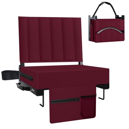 Aliphon Stadium Seat for Bleachers with Back Support and Cushion, Bleacher Seats with Shoulder Strap and Cup Holder, Padded Portable Folding Comfort Stadium Chair, for Sports Events,Wine Red(1pcs) - color: Wine Red, size: 1 pcs