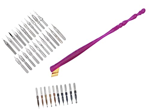 Gullor Oblique Calligraphy Dip Pen Nib Holder with 33 Nibs, Purple - color: Purple