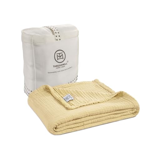 Threadmill Cotton Throw, Muslin, Beige, 100% Cotton Gauze Weave, All-Season | 100% Cotton, Muslin Weave, 50x65 in, Breathable, All-Season, Lightweight, OEKO-TEX Certified, Machine Washable - color: Beige, size: Throw