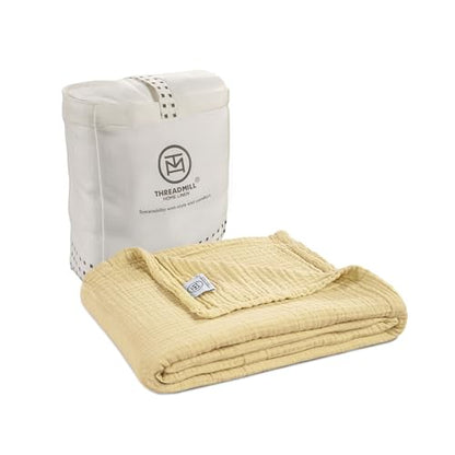 Threadmill Cotton Throw, Muslin, Beige, 100% Cotton Gauze Weave, All-Season | 100% Cotton, Muslin Weave, 50x65 in, Breathable, All-Season, Lightweight, OEKO-TEX Certified, Machine Washable - color: Beige, size: Throw