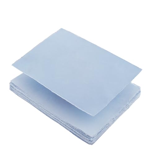 Wanderings A5 Handmade Deckled Edge Cotton Paper - Cold Pressed Texture - Paint, Watercolor, Writing, Printer - Cards, Invitations, Menus, Arts and Crafts. 50 Pack Blue150gsm - 5.8" x 8.3" - color: Blue, size: A5