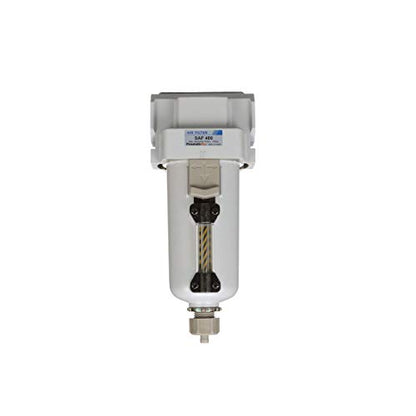 PneumaticPlus SAF400-N04B-MEP Compressed Air Particulate Filter 1/2" NPT | 10 Micron Element, 211 SCFM, 1/2" NPT, Metal Bowl, Manual Drain, 250 PSI Max, Mounting Bracket Included - style: Metal Bowl - Manual Drain
