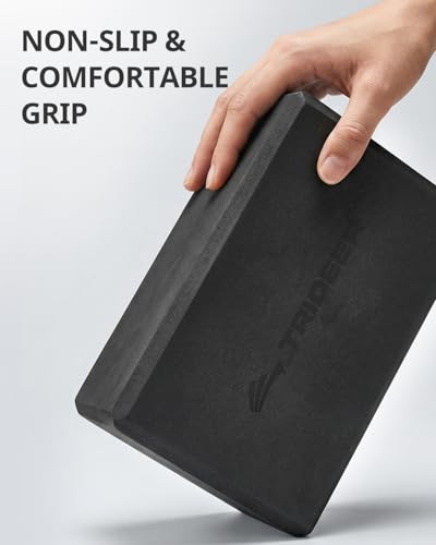 Trideer Yoga Blocks 2 Pack, Soft Non-Slip Foam Blocks with Beveled Edges for Alignment and Stretching in Yoga, Pilates, and Dance - Supportive, Lightweight, Odor Resistant, Latex-Free - color: Black