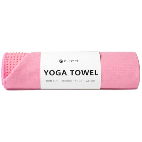 Eunzel Yoga Towel,Hot Yoga Mat Towel with Grip Dots Sweat Absorbent Non-Slip for Hot Yoga, Pilates and Workout 24" x72", Pink - color: Pink, size: 72" x 24"