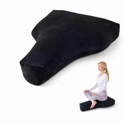T-Shape Meditation Cushion, Ergonomic Zafu Yoga Floor Pillow with Buckwheat Hull Fill, Removable Washable Cover,For Mindfulness, Yoga, and Deep Relaxation(black) - color: Black