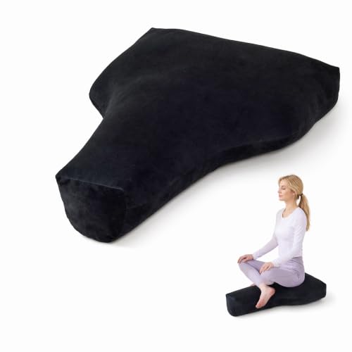 T-Shape Meditation Cushion, Ergonomic Zafu Yoga Floor Pillow with Buckwheat Hull Fill, Removable Washable Cover,For Mindfulness, Yoga, and Deep Relaxation(black) - color: Black
