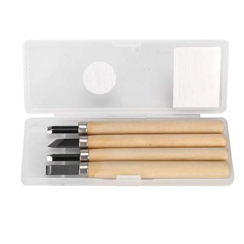 4-Piece Wood Carving Knife Set for Rubber Stamp Engraving #1 | Flat Round Corner Oblique Blades, 1.5 Mm To 2 Mm Edges, Rubber Stamp Pattern Carving, 5.3 In Length, 4 Pieces - size: #4