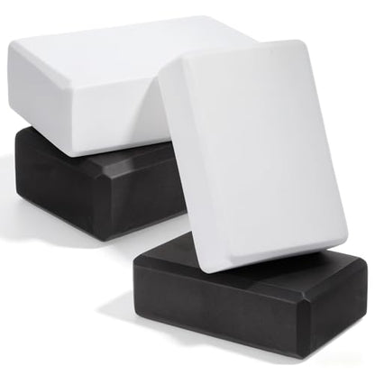 4 Pack Yoga Blocks, High Density EVA Foam Blocks for Strength, Flexibility and Balance, Non-Slip Surface for Yoga, Pilates, Meditation (8.9x6.7x3 Inches, 2 Black + 2 Gray)