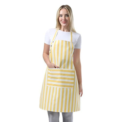 TOSHEX Kitchen Apron Cotton Waterdrop Resistant Adjustable Button Women Men | Premium Cotton Cooking Apron with Pocket. Striped, Gift, Yellow - color: Yellow
