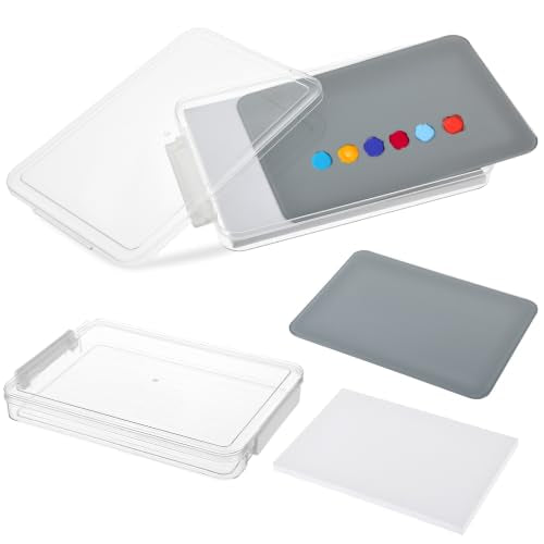 9 x 12 Inch Neutral Grey Tempered Glass Palettes, Paint Palette with Container & Lid & Sponge for Oil Painting, Scratch Resistant Keep Wet Artist Palette for Artist DIY Color Mixing Travel Outdoor