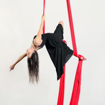 Durable Aerial Silks Starter Kit with 11-Yard Yoga Hammock & Hardware | Aerial Swing for Acrobatic Flying Yoga & All Levels, Aerial Rigging Point up to 14ft, Durable, Safe - color: Red