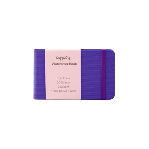 CuppaClip Watercolor Paper Cotton Hot-Pressed with Inner Pocket Watercolor Sketchbook Journal As Travel Notebook 300 GSM 140 LB (Purple, 5.82x3.74in) - color: Purple, size: 5.8x3.7in