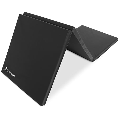 ProSource 3단 접이식 두꺼운 운동 매트 1.8 x 5.1cm(6 x 2피트) 휴대용 손잡이 포함, MMA, 체조, 스트레칭, 코어 운동용 - color: 블랙., style: 1개 팩