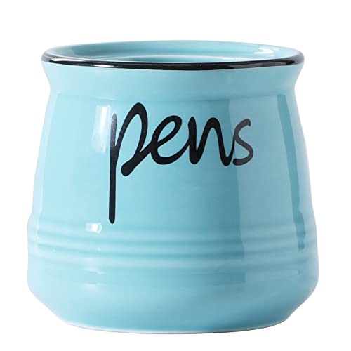 ONTUBE Porcelain Pens Holder Stand ,Ceramic Pencils Holder (Turquoise) | Porcelain, ceramic, pen & pencil holder, sturdy, easy-clean, non-slip, compact, elegant, durable, versatile, white, modern - color: Turquoise
