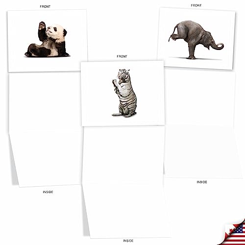 The Best Card Company - 20 Blank Yoga Animal Cards (4 x 5.12 Inch) - All Occasion Set (10 Designs, 2 Each) - Zoo Yoga AM6547OCB-B2x10 - style: Zoo Yoga
