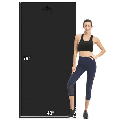 Hatha Yoga Extra Long TPE Yoga Mat 79" x 40" x 1/2" Thick Non-slip Exercise Mat for Home Gym Use, Yoga, Pilates, Fitness & Workouts - color: Black