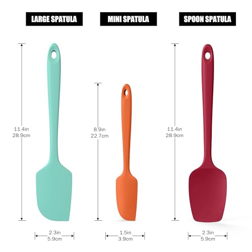 Doosu 600°F Heat Resistant Silicone Spatula Scrapers (Set of 3, Multi-4) | Food Grade Kitchen Rubber Baking Cooking Tool Nonstick Utensil Set for Mixing, Scraping, Folding, Stirring, Serving - color: Multicolor 4, size: Set of 3
