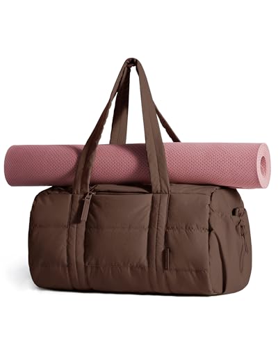 BAGSMART Reiki Gym Bag for Women Puffy Yoga Mat Travel Weekender Duffle Bag - color: Mocha Brown, size: Large