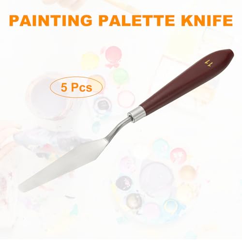 HARFINGTON 5pcs Palette Knife Painting Tool 3.35" x 0.71" Stainless Steel Art Spatula Pallet Knives Scrapers Tools with Plastic Handle for Acrylic Oil Canvas Mixing Spreading, Red/Silver - size: 3.35" x 0.71"
