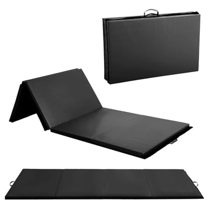Gymnastics Mats Foldable Tumbling Mats Portable Gymnastics Exercise Mat Thick Gymnastics Tumbling Mats Pad Home Exercise Panel Mat With Carrying Handles - color: Black, size: 4 ft W x 10 ft L