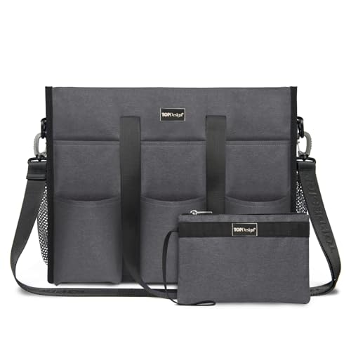 TOPDesign Utility Water Resistant Tote Bag with 22 Pockets, Top Zipper Closure & Thick Bottom Support, for Working Women - color: Grey, size: Medium