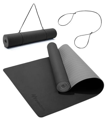 Ewedoos Eco Friendly Yoga Mat Thick TPE Yoga Mat Non Slip Yoga Mats Anti-tear Exercise Workout Mat for Women Men Kids Yoga, Pilates and Fitness - color: Black Yoga Mat