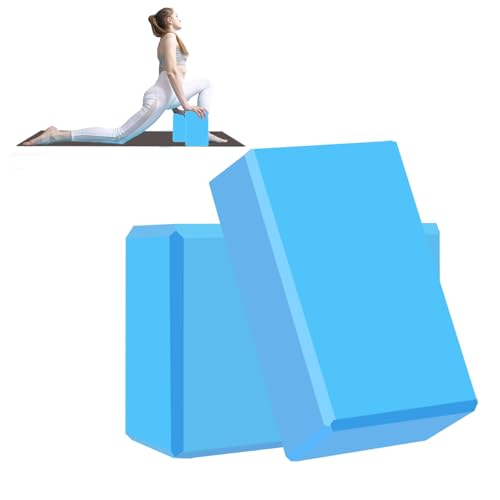 Yoga Block - Unsupported Latex Eva foam - Soft non slip surface with bevel for yoga, pilates, meditation - Yoga accessories for stability, balance and deep stretching - color: Light blue-2 Pack