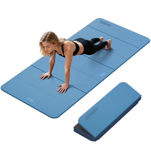 Foldable TPE Yoga Mat Thick 10mm,75" x40"Extra Large Exercise Mats | Stretch Mat Non-slip Fitness Folding Mat Easy to Carry,Wide Gym Mats for Women Men Suitable for Home Workout Travel Pilates - color: Blue