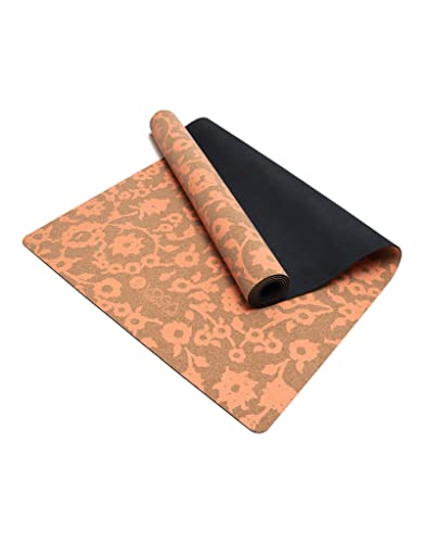 YOGA DESIGN LAB | The Cork Yoga Mat | Eco Luxury | Ideal for Hot Yoga, Power, Bikram, Ashtanga, Sweaty Workouts | Studio Quality | Includes Carrying Strap! - color: Floral Batik Coral, size: 5.5mm
