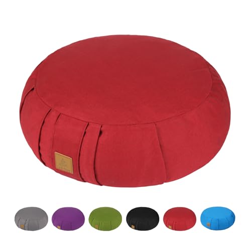 라운드 Zafu 명상 쿠션 D=40.6cm(16인치) 높이=14cm(5.5인치) Zabuton 명상 베개 요가 볼스터 요가 베개 바닥 시트 지퍼 유기농 면 커버 천연 메밀 무릎 베개 - 라지 - color: 레드