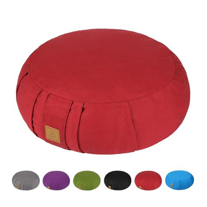 라운드 Zafu 명상 쿠션 D=40.6cm(16인치) 높이=14cm(5.5인치) Zabuton 명상 베개 요가 볼스터 요가 베개 바닥 시트 지퍼 유기농 면 커버 천연 메밀 무릎 베개 - 라지 - color: 레드