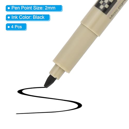 PATIKIL Micro Pen Fineliner Pens, 4Pcs 2mm Medium Point Drawing Pens Waterproof for Archival Artist Calligraphy Illustration Journaling Sketch, Black - size: 2mm