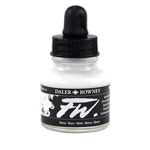 Daler-Rowney FW Acrylic Ink Bottle White - Versatile Acrylic Drawing Ink for Artists and Students - Permanent Calligraphy Ink - Archival Ink for Illustrating and More - color: White, size: 1 fl oz