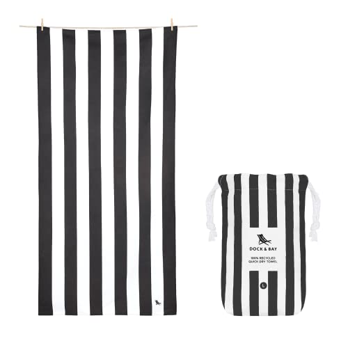 Dock & Bay Beach Towel - Quick Dry, Sand Free - Compact, Lightweight - 100% Recycled - Includes Bag - Cabana - Kamari Charcoal - Extra Large (200x90cm, 78x35) | Sand-Resistant, Includes Travel Bag, Lightweight & Compact, 100% Recycled DryQ Fabric, Extra L