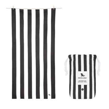 Dock & Bay Beach Towel - Quick Dry, Sand Free - Compact, Lightweight - 100% Recycled - Includes Bag - Cabana - Kamari Charcoal - Extra Large (200x90cm, 78x35) | Sand-Resistant, Includes Travel Bag, Lightweight & Compact, 100% Recycled DryQ Fabric, Extra L