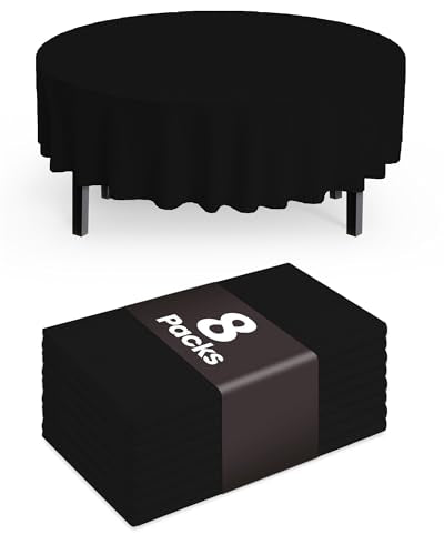 Pureegg Plastic Table Cloth Disposable 8 Pack, 84 Inch Round, Black | Graduation Party, Class of 2026, Leakproof & Sturdy, Black, Round Tablecloth, Table Cover - color: Black, size: 84" Round